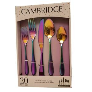 Cambridge Stainless Steel Flatware Titanium Rainbow 20 Piece Service Set New